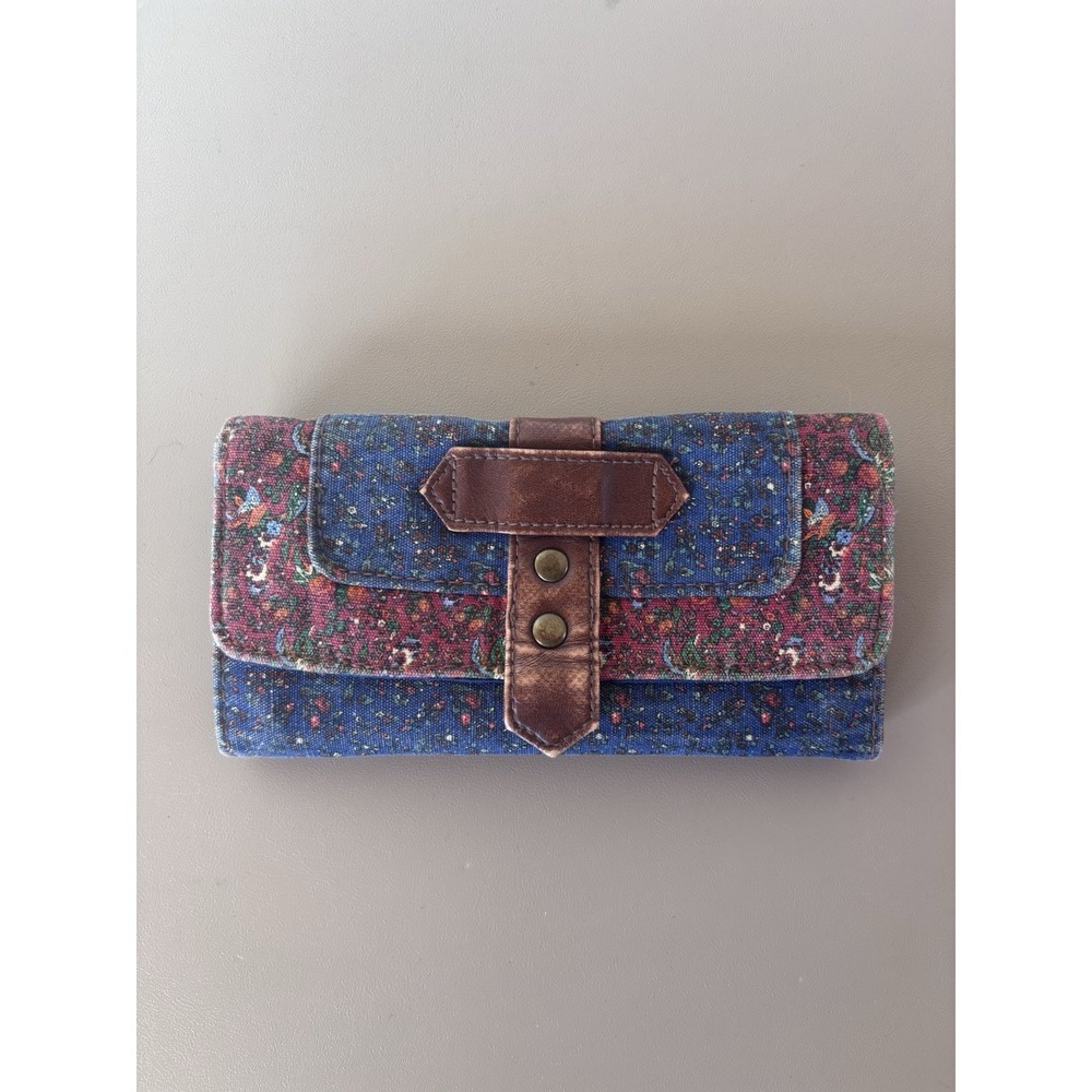 Unbranded Denim Floral Trifold Women's Wallet Red Blue‎ Boho Hipster 6.75x3.5"